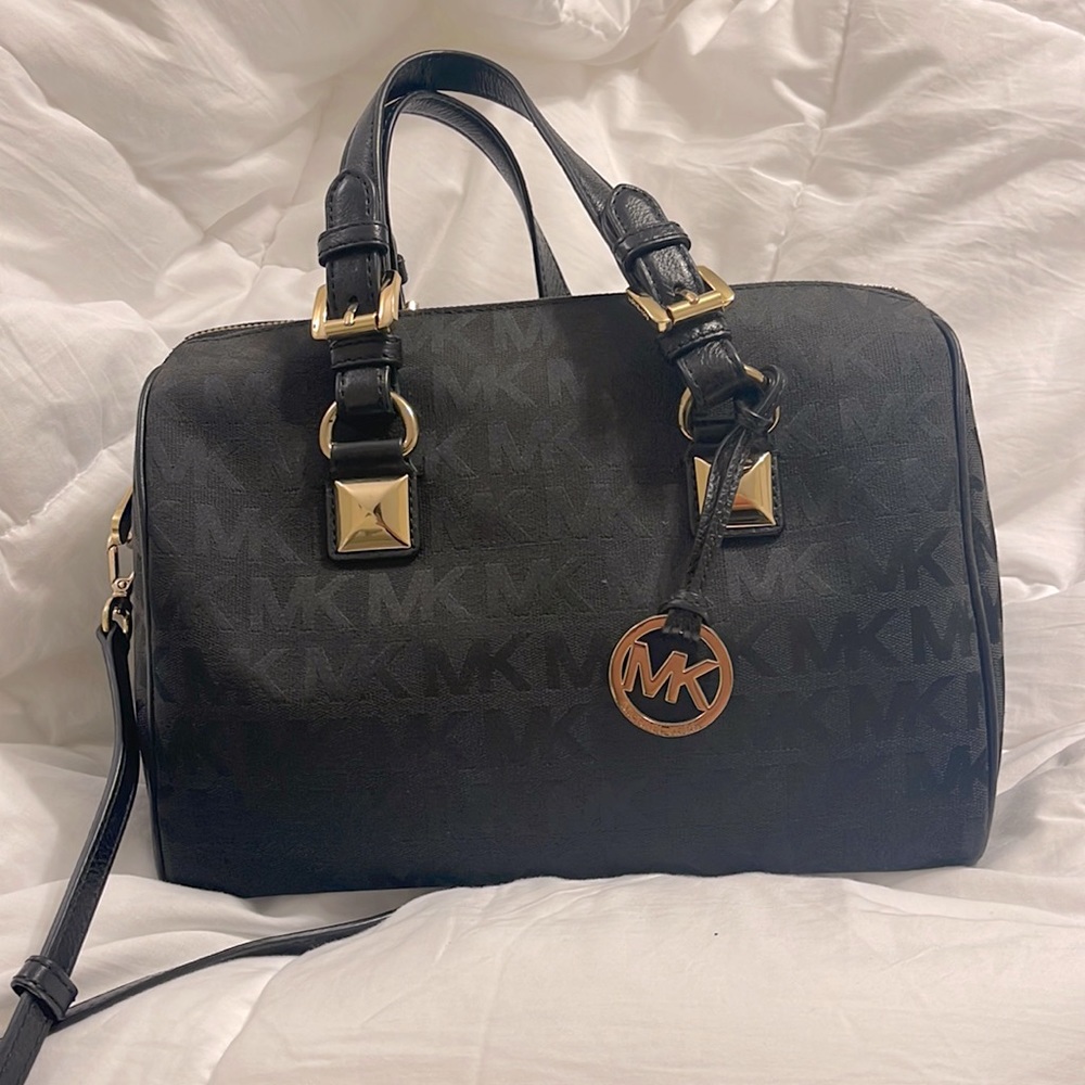 Michael Kors Black MK Signature Purse Satchel Duffle Bag